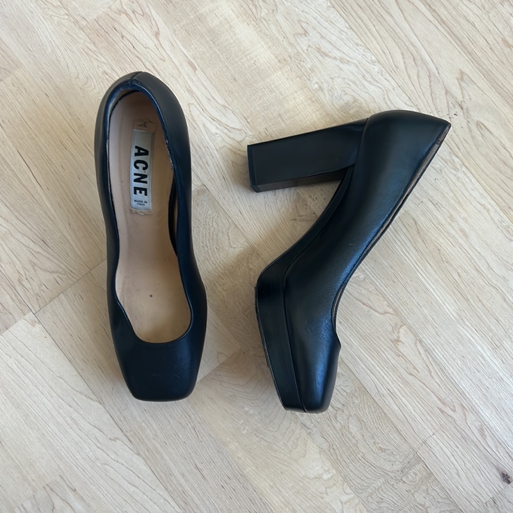 Acne Square Toe Block Heel Pumps Size 40